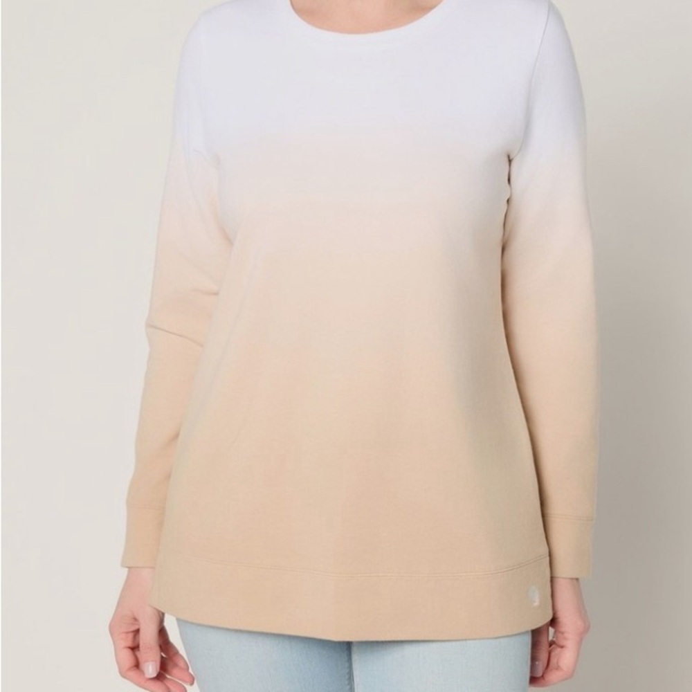 NWT Denim & Co. Regular French Terry Dip Dye Tunic Sand size Small